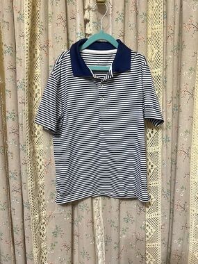 Properly Tied Striped Polo Youth Small Navy White Golf Shirt